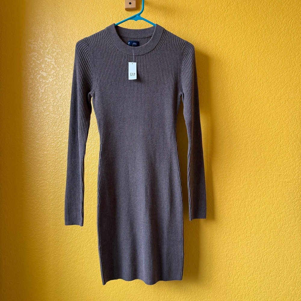 NWT Gap Cash soft brown ribbed long sleeve body on sweater dress size small